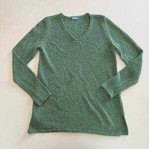 J. McLaughlin-Cotton Blend-Knit-V Roll Neck-Green-Sweater-Preppy-Costal-Size S